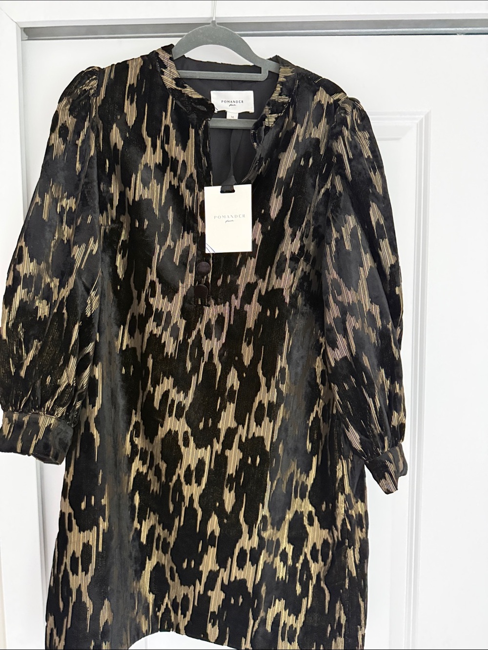 Pomander Place Black and Gold Animal-Print Mini Dress